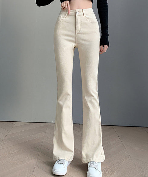 セミフレアデニムパンツ 美脚デニムパンツ ストレッチパンツ レディース ブーツカットデニム ハイウエスト 脚長ボトムス カジュアル シーズン 韓国風 着やせ 春夏 21KUZI-012