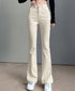 セミフレアデニムパンツ 美脚デニムパンツ ストレッチパンツ レディース ブーツカットデニム ハイウエスト 脚長ボトムス カジュアル シーズン 韓国風 着やせ 春夏 21KUZI-012