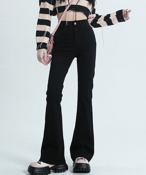 セミフレアデニムパンツ 美脚デニムパンツ ストレッチパンツ レディース ブーツカットデニム ハイウエスト 脚長ボトムス カジュアル シーズン 韓国風 着やせ 春夏 21KUZI-012