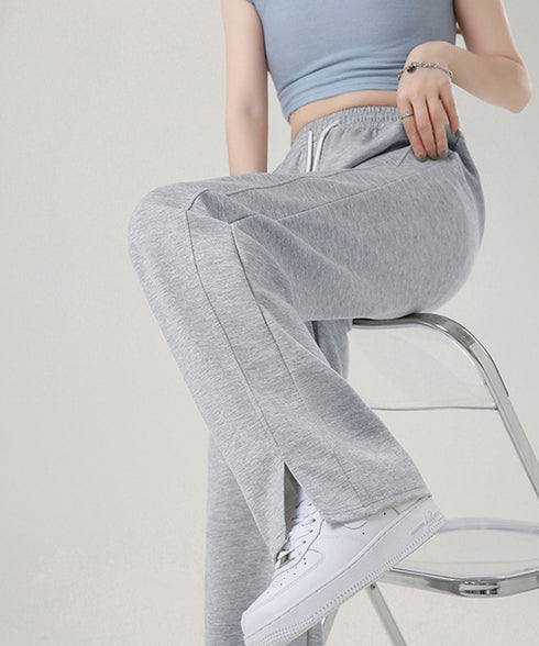 スウエットパンツレディース ロングパンツ サイドスリットワイドパンツ ゆったり ワイドイージーパンツ ドローストリング ウエストゴム ジョガーパンツ ポケット付 21KUZI-014