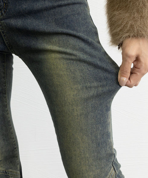 レトロ セミフレアデニムパンツレディース ジーパン ヴィンテージパンツ 美脚 脚長シーズン ブーツカットデニム カジュアル 着やせ ロングパンツ ストレッチパンツ 21KUZI-017