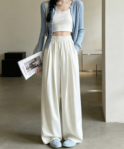 美脚デニム風ワイドパンツタック入りパンツ パンツ夏新作 脚長 軽量パンツさらさら素材 ウエストゴム 涼しいボトムス 通気性イージーパンツ デニム調長ズボン 柔らか 21KUZI-021