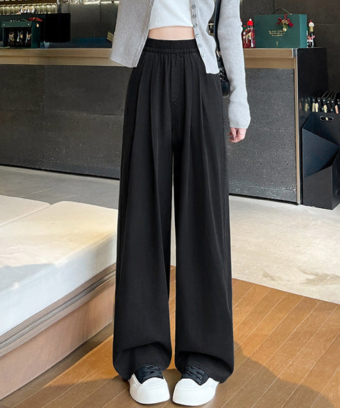 美脚デニム風ワイドパンツタック入りパンツ パンツ夏新作 脚長 軽量パンツさらさら素材 ウエストゴム 涼しいボトムス 通気性イージーパンツ デニム調長ズボン 柔らか 21KUZI-021