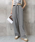 リラックスボーダーパンツウエスト紐韓国風 ウエストゴムパンツ イージーパンツ ストレッチストレートパンツ カジュアルパンツ シンプルセミワイドパンツ ロングパンツ 21KUZI-023