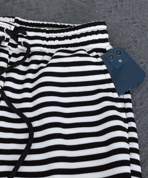 リラックスボーダーパンツウエスト紐韓国風 ウエストゴムパンツ イージーパンツ ストレッチストレートパンツ カジュアルパンツ シンプルセミワイドパンツ ロングパンツ 21KUZI-023