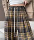 チェック柄パンツハイウエストワイドパンツ チェックパンツ イージーパンツ リラックスパンツ 体型カバー長ズボン ルーズシルエットカジュアルパンツ 韓国ファッション 21KUZI-024
