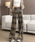 チェック柄パンツハイウエストワイドパンツ チェックパンツ イージーパンツ リラックスパンツ 体型カバー長ズボン ルーズシルエットカジュアルパンツ 韓国ファッション 21KUZI-024