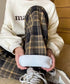 チェック柄パンツハイウエストワイドパンツ 裏起毛チェックパンツ イージーパンツ 暖かリラックスパンツ 体型カバー長ズボン ルーズシルエット カジュアルパンツ韓国風 21KUZI-024