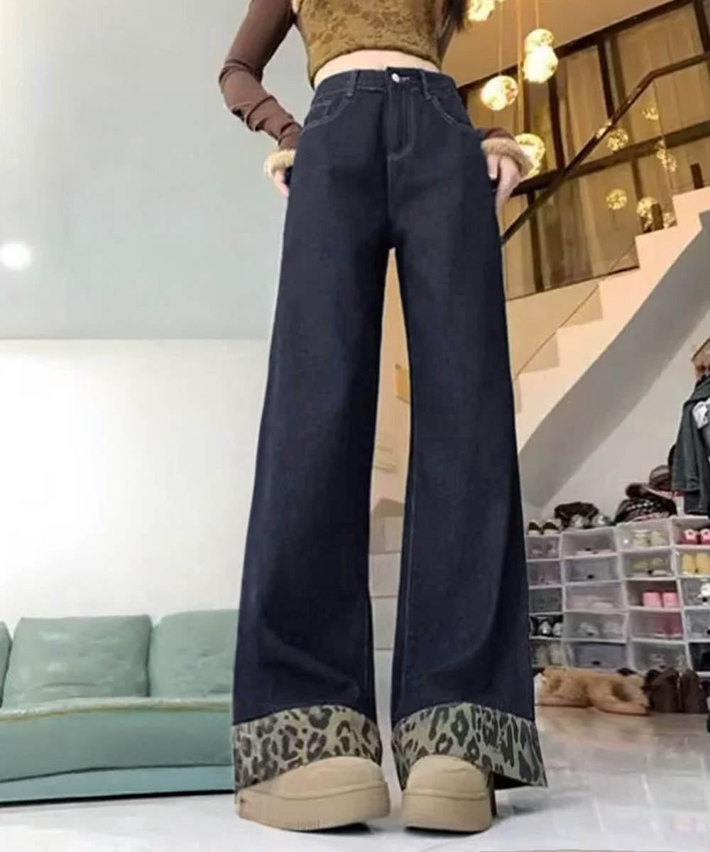 レオパード柄デニムパンツ美脚ハイウエスト