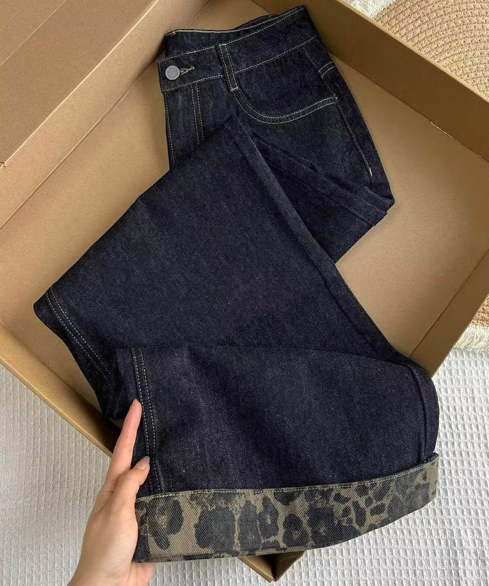 レオパード柄デニムパンツ美脚ハイウエスト