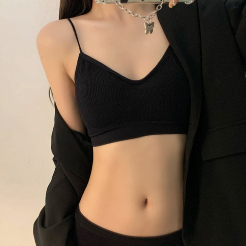 リブ素材 ブラショーツ 2点セット 黒 セクシーランジェリー 上下セット レディース ノンワイヤーブラ 春 夏 秋 冬 インナー ブラセット 無地 21NEIYI-012