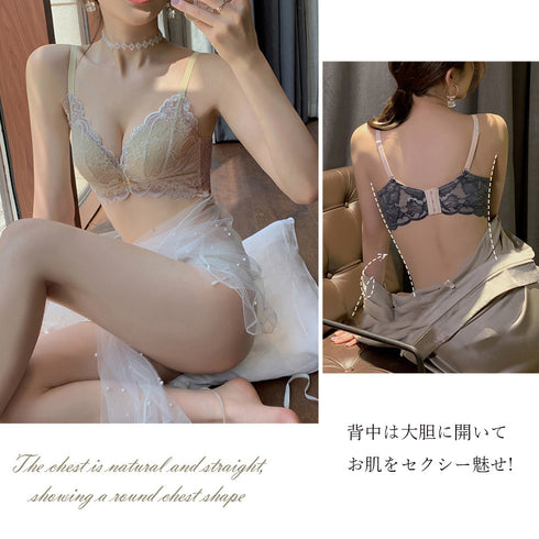 花柄レースブラショーツセット セクシー ブラジャーショーツ 上下セット フロントリボン ノンワイヤー ランジェリー 盛れる 韓国風 インナー 3/4カップ 美胸 21NEIYI-022