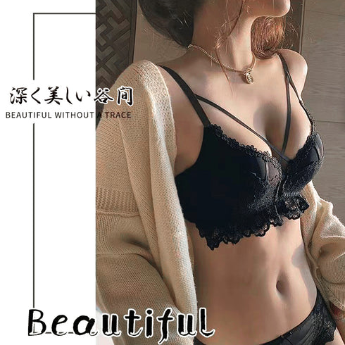 ブラショーツセットセクシー魅せる谷間 レースブラ ショーツ 上下セット 胸元クロス ブラセット 脇高 インナー 小胸 盛りブラ 谷間 盛れる 脇肉 痛くない 21NEIYI-023