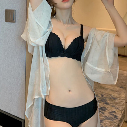 ブラショーツセットレディース ブラセット セクシーランジェリー ノンワイヤー フェミニン フロントリボン ブラ 脇スッキリ ナイトブラ 人気プレゼント 2点セット 21NEIYI-028
