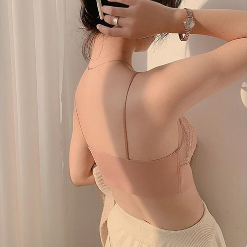 冷感タッチブラトップレディースレース下着 レースブラジャー ノンワイヤー単品ブラ 大人女性 ワイヤレス キャミブラ 快適インナー Vネック 美胸ランジェリー 春 21NEIYI-032