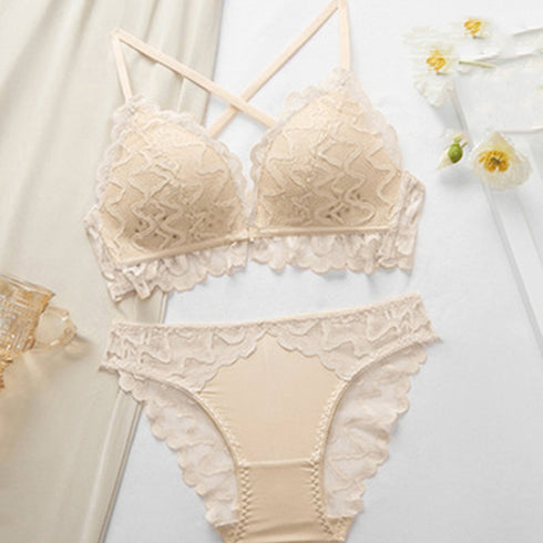 フロントホック ブラショーツ 2点セット 下着セット レディース ノンワイヤーレースブラ 花柄刺しゅうランジェリーセット 透け透け セクシー ショーツ フェミニン 21NEIYI-035