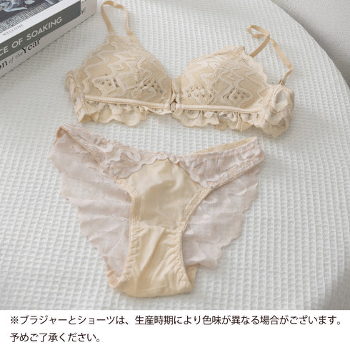 フロントホック ブラショーツ 2点セット 下着セット レディース ノンワイヤーレースブラ 花柄刺しゅうランジェリーセット 透け透け セクシー ショーツ フェミニン 21NEIYI-035