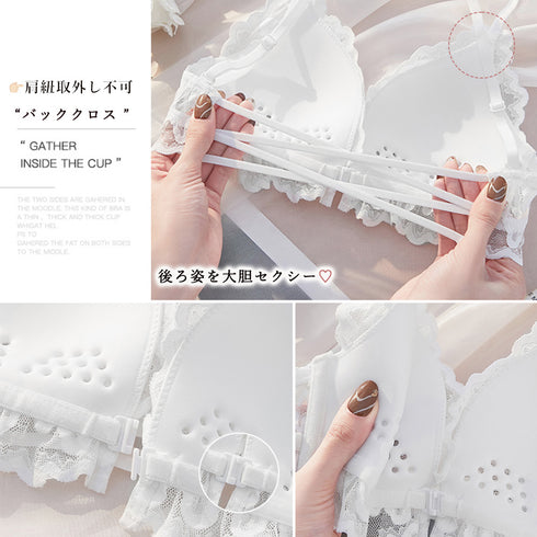 フロントホック ブラショーツ 2点セット 下着セット レディース ノンワイヤーレースブラ 花柄刺しゅうランジェリーセット 透け透け セクシー ショーツ フェミニン 21NEIYI-035