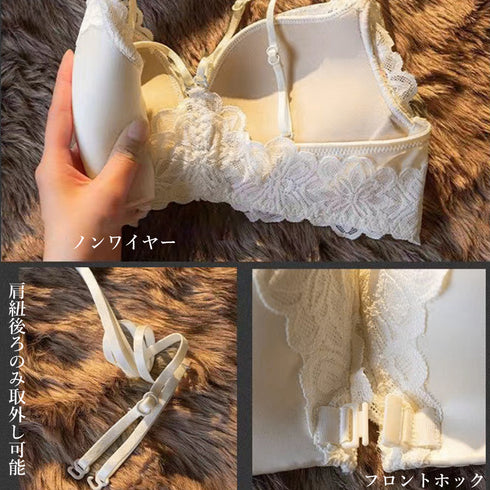 レオパードランジェリー レディース ブラ フロントホックブラジャー ノンワイヤー下着 ヒョウ柄 デートお泊まり レース 痛くない女性下着 楽 美胸美背 フェミニン 21NEIYI-039