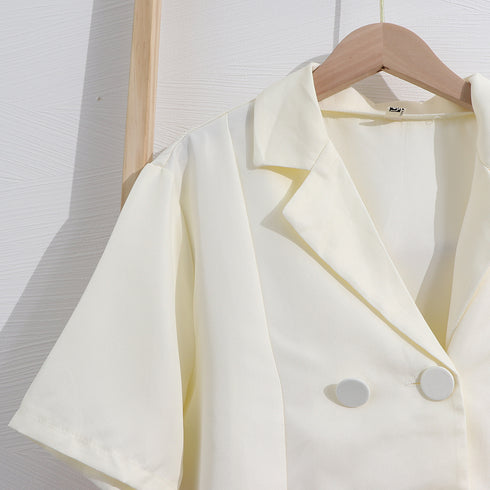 サマージャケット 2点セット 夏コーデ クロップド丈 半袖 レディース ショート丈 トップス カジュアル フェミニン 軽アウター インナー付き 着やせ 羽織 21SHANGYI-023