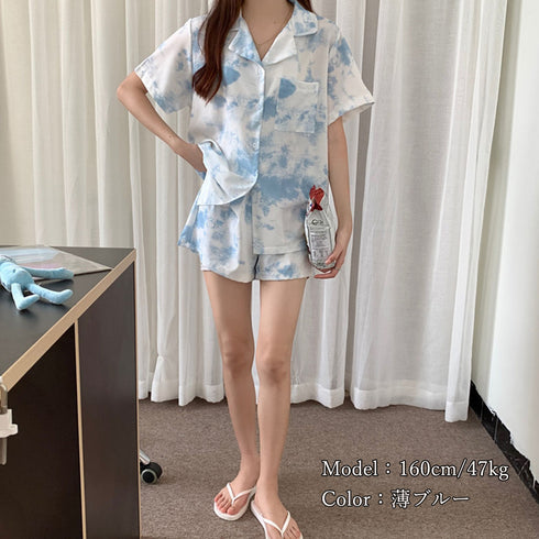 ルームウェア パジャマ 上下2点セット レディース 半袖 小粒ハート柄 春夏物 韓国風 ショートパンツ 大きいサイズ 可愛い 大人ナイトウェア リラックス 21SHANGYI-024