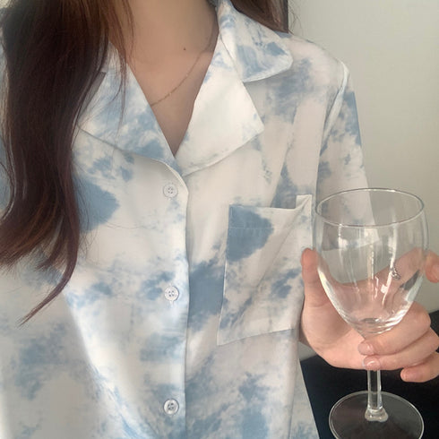 ルームウェア パジャマ 上下2点セット レディース 半袖 小粒ハート柄 春夏物 韓国風 ショートパンツ 大きいサイズ 可愛い 大人ナイトウェア リラックス 21SHANGYI-024