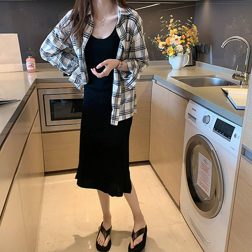 チェック柄 シャツブラウス レディース カーディガン 前開き 着やせ トップス 重ね着 大人カジュアル ポケット付き ライトアウター レトロ 通勤 体型カバー 21SHANGYI-028