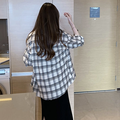 チェック柄 シャツブラウス レディース カーディガン 前開き 着やせ トップス 重ね着 大人カジュアル ポケット付き ライトアウター レトロ 通勤 体型カバー 21SHANGYI-028