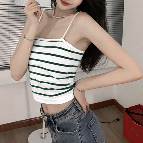 カップ付きキャミソールレディースボーダー キャミブラ セクシー 春夏ブラトップ 楽ちん ショート丈 リラックス インナー へそ出し カジュアル 韓国風 キャミ 21SHANGYI-044