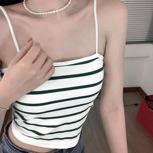カップ付きキャミソールレディースボーダー キャミブラ セクシー 春夏ブラトップ 楽ちん ショート丈 リラックス インナー へそ出し カジュアル 韓国風 キャミ 21SHANGYI-044