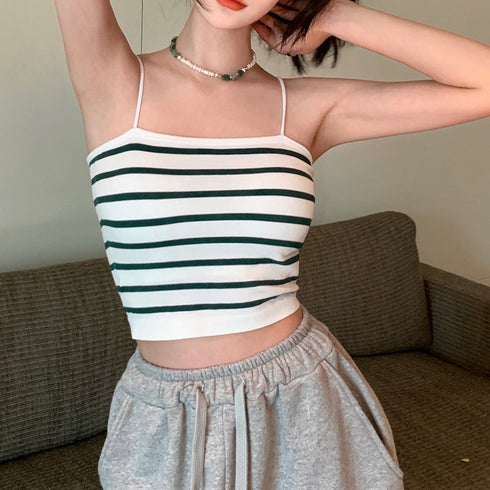 カップ付きキャミソールレディースボーダー キャミブラ セクシー 春夏ブラトップ 楽ちん ショート丈 リラックス インナー へそ出し カジュアル 韓国風 キャミ 21SHANGYI-044