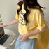 英字ロゴプリント半袖Tシャツスリット入り ラウンドネックTシャツ レディース ゆったり プルオーバー 体型カバー 半袖 大人カジュアル 前後差 夏服 韓国風 通学 21SHANGYI-050