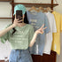 英字ロゴプリント半袖Tシャツスリット入り ラウンドネックTシャツ レディース ゆったり プルオーバー 体型カバー 半袖 大人カジュアル 前後差 夏服 韓国風 通学 21SHANGYI-050