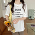 英字ロゴプリント半袖Tシャツスリット入り ラウンドネックTシャツ レディース ゆったり プルオーバー 体型カバー 半袖 大人カジュアル 前後差 夏服 韓国風 通学 21SHANGYI-050