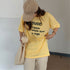 英字ロゴプリント半袖Tシャツスリット入り ラウンドネックTシャツ レディース ゆったり プルオーバー 体型カバー 半袖 大人カジュアル 前後差 夏服 韓国風 通学 21SHANGYI-050