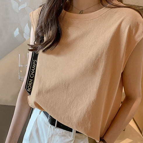 フレンチスリーブ無地シャツ大人カジュアル シャツ 夏トップス コットン ストレッチ クルーネックプルオーバー きれいめ オフィスコーデ ベーシック 20代30代 21SHANGYI-053