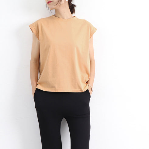 フレンチスリーブ無地シャツ大人カジュアル シャツ 夏トップス コットン ストレッチ クルーネックプルオーバー きれいめ オフィスコーデ ベーシック 20代30代 21SHANGYI-053