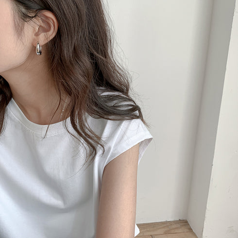 フレンチスリーブ無地シャツ大人カジュアル シャツ 夏トップス コットン ストレッチ クルーネックプルオーバー きれいめ オフィスコーデ ベーシック 20代30代 21SHANGYI-053