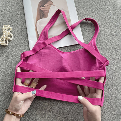 背中あきインナーレディース キャミソール バッククロスキャミソール カップ付き セクシー下着 ブラキャミ 背中開き Uネック 厚カップインナー リブブラトップ 黒 21SHANGYI-064