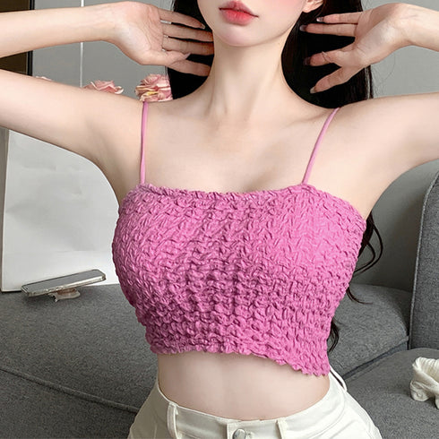 シャーリングショートキャミソールカップ付 ブラトップレディース カップ付き ブラキャミ 背中開き下着 春夏 セクシー へそ出しトップス 着回しやすい 見せインナー 21SHANGYI-065