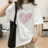 半袖Tシャツレディース 夏 ロゴ 韓国風 クルーネック tシャツ 半袖 ゆったり プルオーバー 夏トップス 体型カバー 配色ビッグTシャツ ハート ロゴプリント 21SHANGYI-069