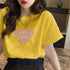 半袖Tシャツレディース 夏 ロゴ 韓国風 クルーネック tシャツ 半袖 ゆったり プルオーバー 夏トップス 体型カバー 配色ビッグTシャツ ハート ロゴプリント 21SHANGYI-069