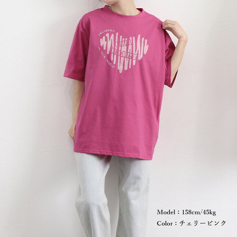 半袖Tシャツレディース 夏 ロゴ 韓国風 クルーネック tシャツ 半袖 ゆったり プルオーバー 夏トップス 体型カバー 配色ビッグTシャツ ハート ロゴプリント 21SHANGYI-069