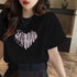 半袖Tシャツレディース 夏 ロゴ 韓国風 クルーネック tシャツ 半袖 ゆったり プルオーバー 夏トップス 体型カバー 配色ビッグTシャツ ハート ロゴプリント 21SHANGYI-069