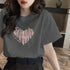 半袖Tシャツレディース 夏 ロゴ 韓国風 クルーネック tシャツ 半袖 ゆったり プルオーバー 夏トップス 体型カバー 配色ビッグTシャツ ハート ロゴプリント 21SHANGYI-069