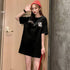 プリントTシャツ チュニックロンt 半袖 バックプリントTシャツ レディース オーバーサイズ カットソー オルチャン 韓国風 ロングtシャツ ビッグシルエット 白 21SHANGYI-070