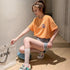 プリントTシャツ チュニックロンt 半袖 バックプリントTシャツ レディース オーバーサイズ カットソー オルチャン 韓国風 ロングtシャツ ビッグシルエット 白 21SHANGYI-070