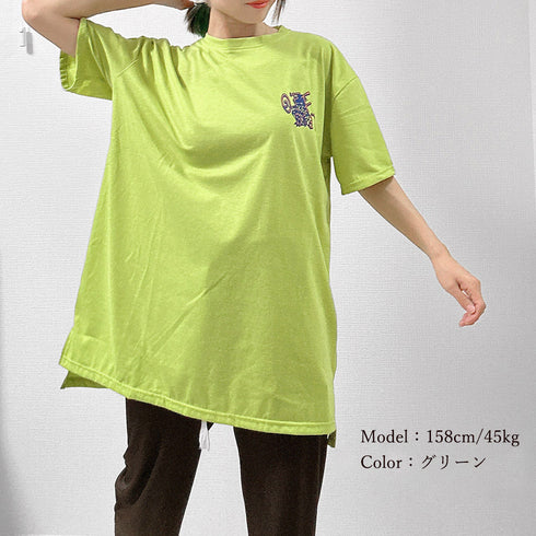 プリントTシャツ チュニックロンt 半袖 バックプリントTシャツ レディース オーバーサイズ カットソー オルチャン 韓国風 ロングtシャツ ビッグシルエット 白 21SHANGYI-070