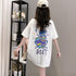 プリントTシャツ チュニックロンt 半袖 バックプリントTシャツ レディース オーバーサイズ カットソー オルチャン 韓国風 ロングtシャツ ビッグシルエット 白 21SHANGYI-070