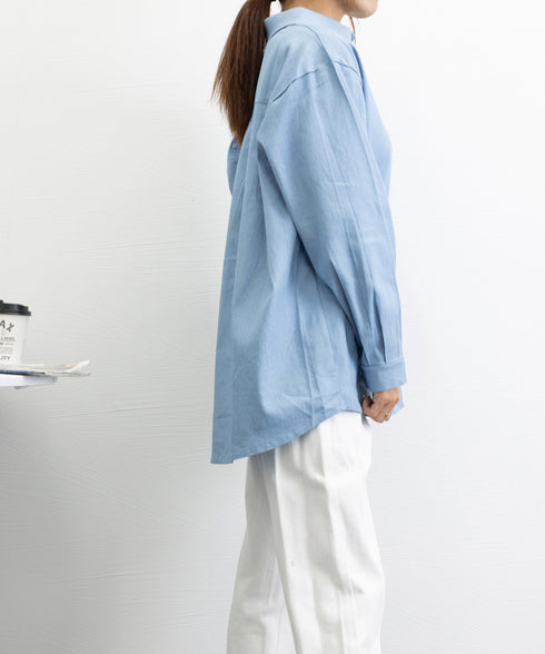 ビッグデニムシャツレディース重ね着お洒落 レイヤードビッグシャツ ゆったり カジュアルロングシャツ 体型カバー春秋トップス レトロ デニムチュニック 袖ボリューム 21SHANGYI-077